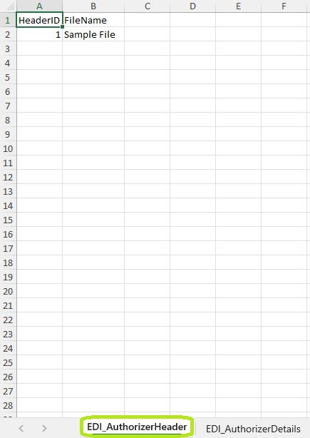 Sample of a multiple sheet Excel spreadsheet in the "Header" tab.
