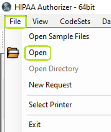 Click the "Open" tab to search for an EDI file.