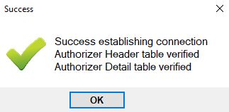 Message pop-up if the connection was established successfully.