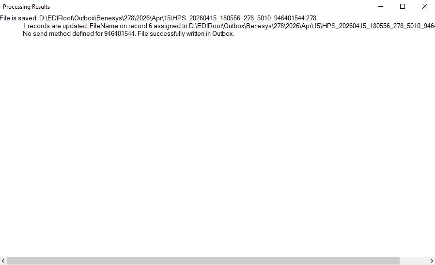 Process results of the file creation and sending to trading partner.