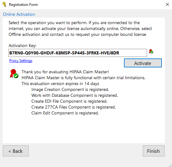 Message after the key was successfully activated.