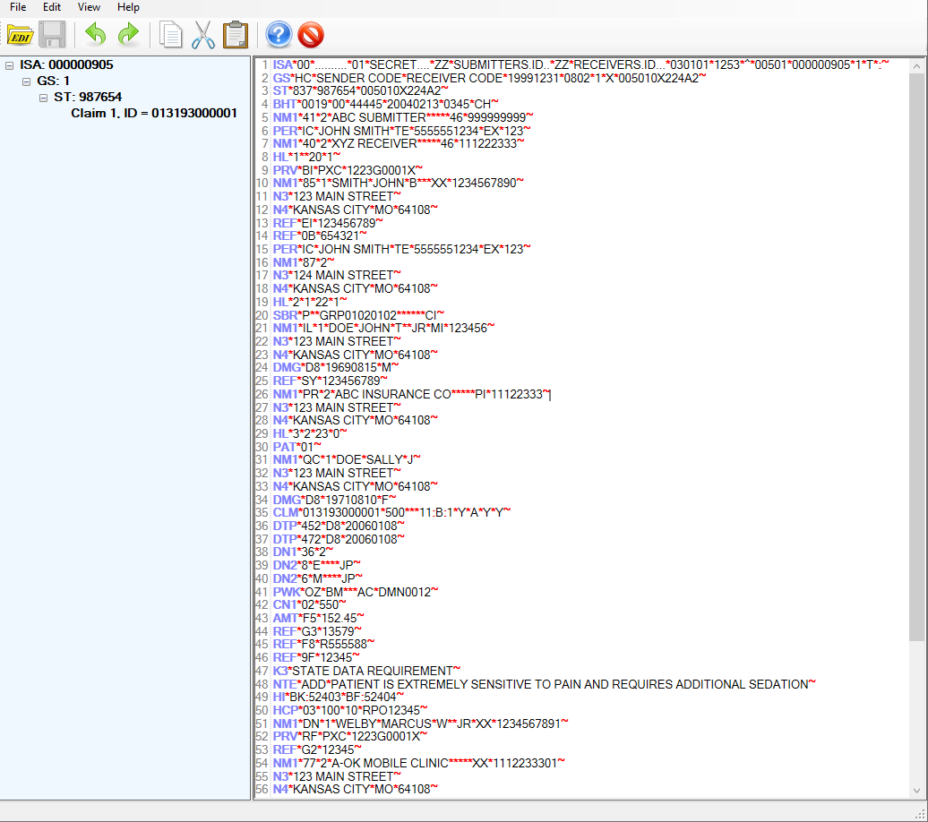 EDI data displayed in the built-in EDI Editor.