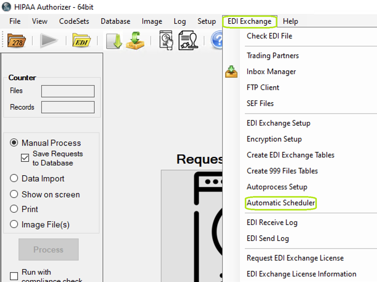 The "Automatic Scheduler" option is under the EDI Exchange tab.