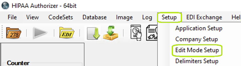 &nbsp;The "Setup" menu and Edit Mode Setup" button.