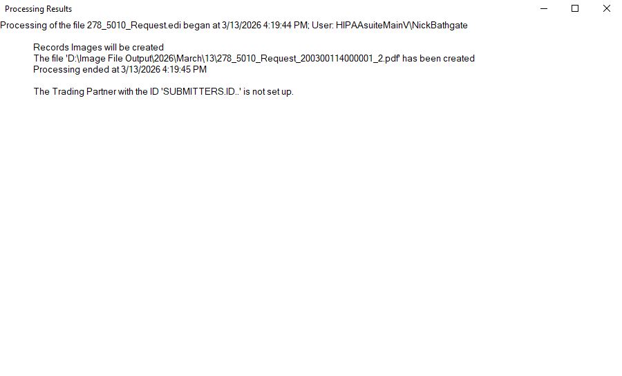 The "Processing Results" window.