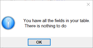 A notification will pop up if the table is up to date.