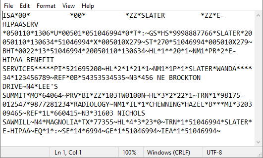 A view of raw EDI data.