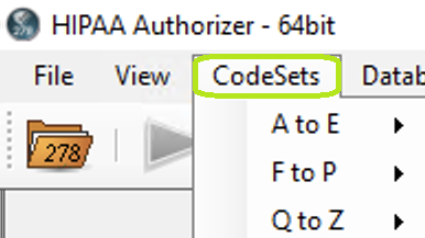 The "CodeSets" tab and its sub-menus.