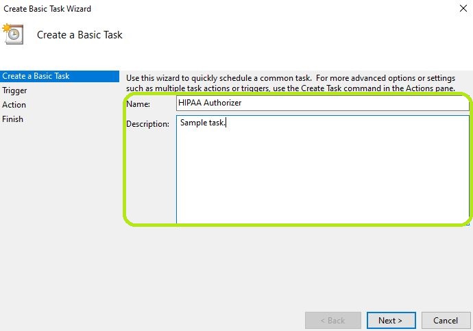Fill in the "Name" and "Description" text boxes.