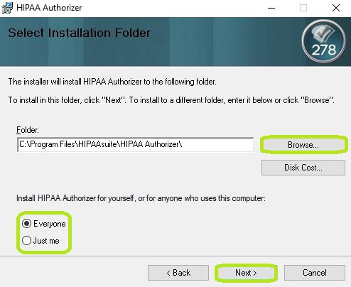 The "Installation Folder" window.