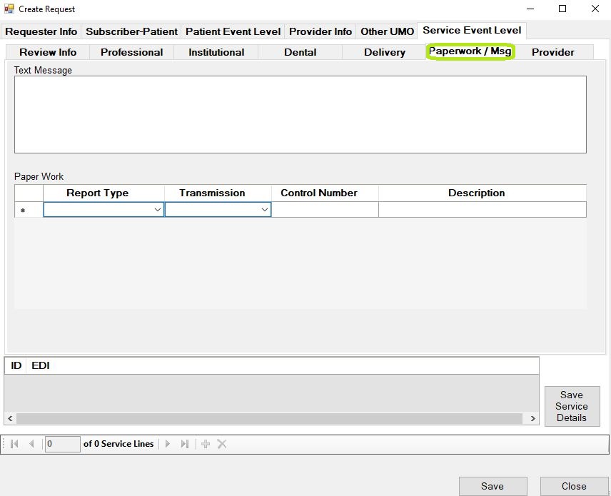 The "Paperwork/Msg" screen.