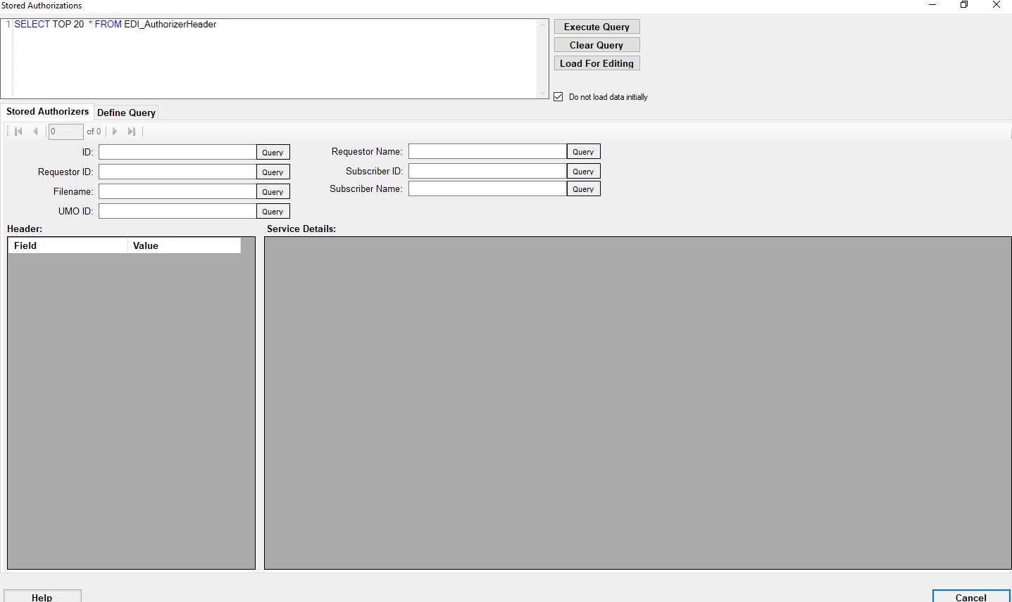 The "Stored Authorizations" window.