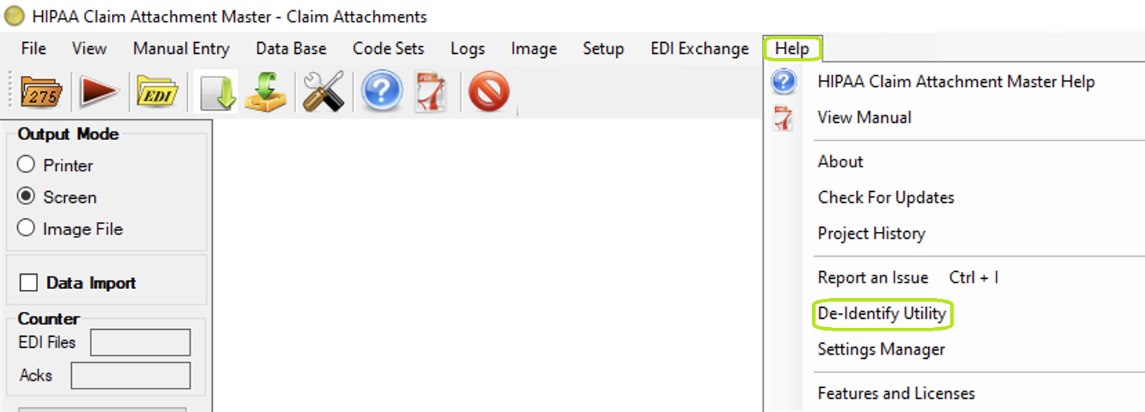The "De-Identify Utility" menu.