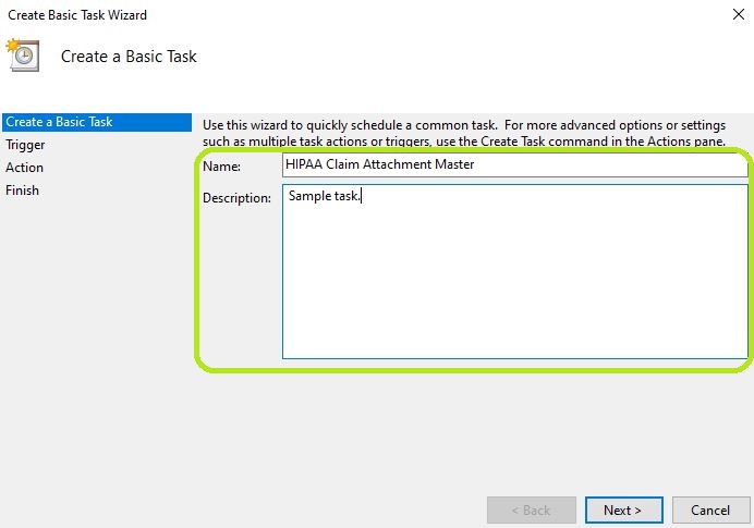 Fill in the "Name" and "Description" text boxes. Fill in the "Name" and "Description" text boxes.