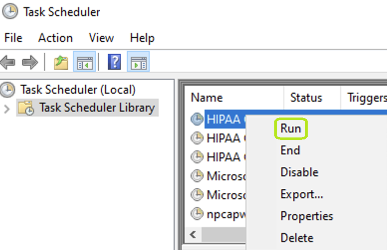 The "Run" option is under the task's drop-down menu. The "Run" option is under the task's drop-down menu.