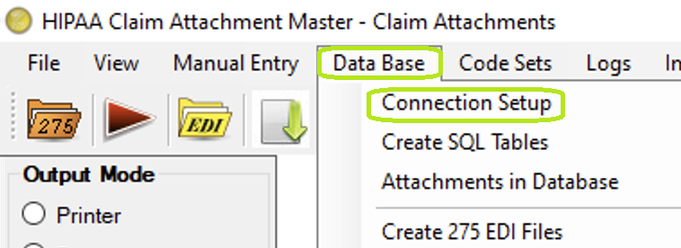 "Connection Setup" option.