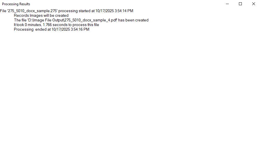 The "Processing Results" window. The "Processing Results" window.