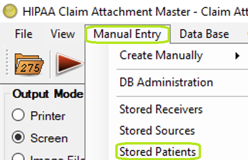 Stored patients menu option. Stored patients menu option.