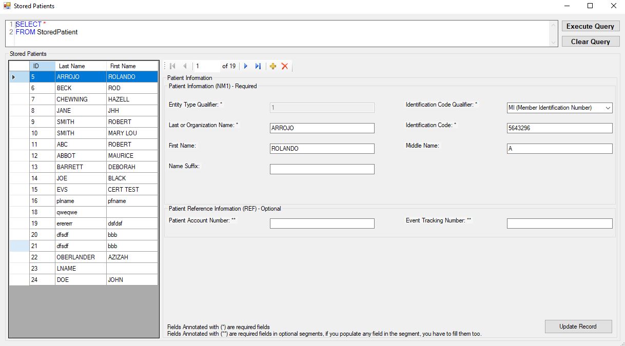 Stored Patient editing screen. Stored Patient editing screen.