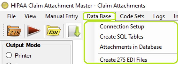 The "Data Base" tab and options in the main window. The "Data Base" tab and options in the main window.