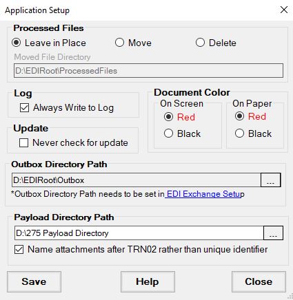 The "Application Setup" window.