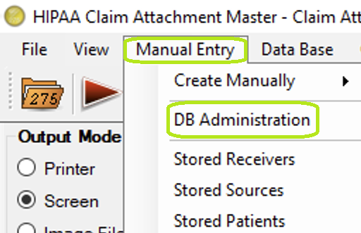 "Manual Entry - DB Administration Menu." "Manual Entry - DB Administration Menu."