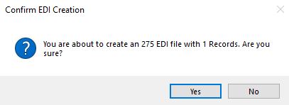 The "Confirm EDI Creation" pop-up. The "Confirm EDI Creation" pop-up.