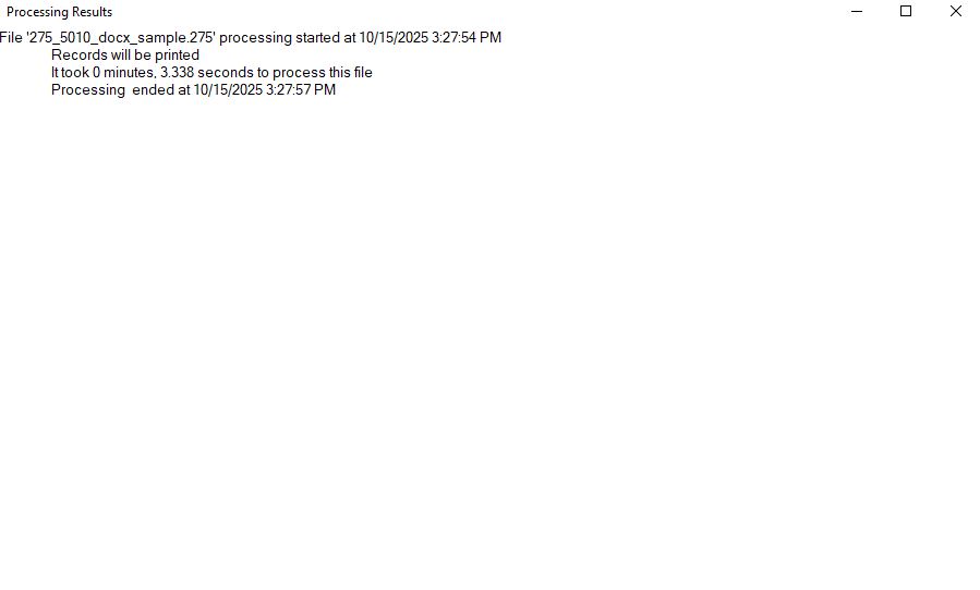 The "Processing Results" window. The "Processing Results" window.