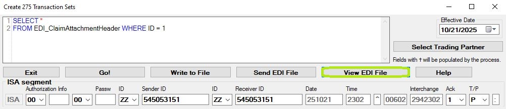 The "View EDI File" button. The "View EDI File" button.
