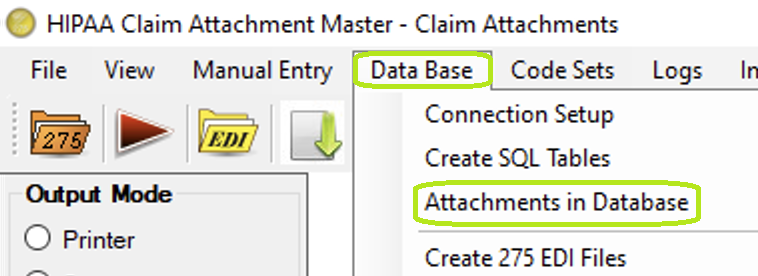 The "Attachments in Database" option is under the "Data Base" tab. The "Attachments in Database" option is under the "Data Base" tab.