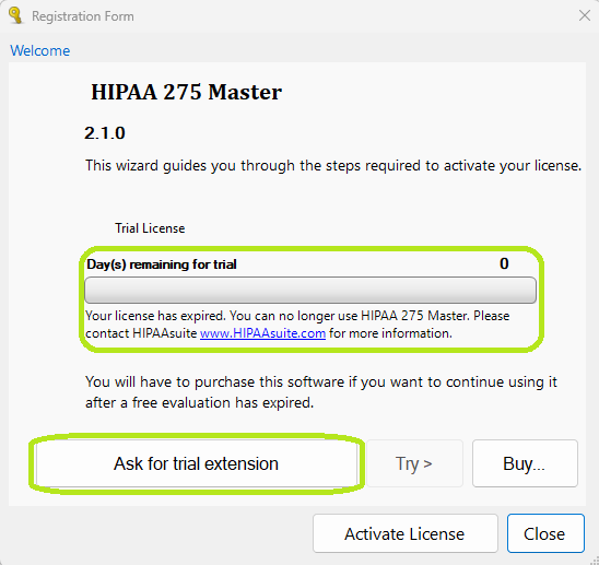 The “Registration Form” window shows an expired trial license. The “Registration Form” window shows an expired trial license.