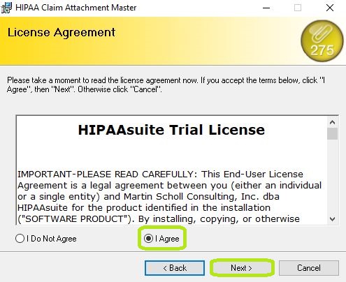 The "License Agreement" window.