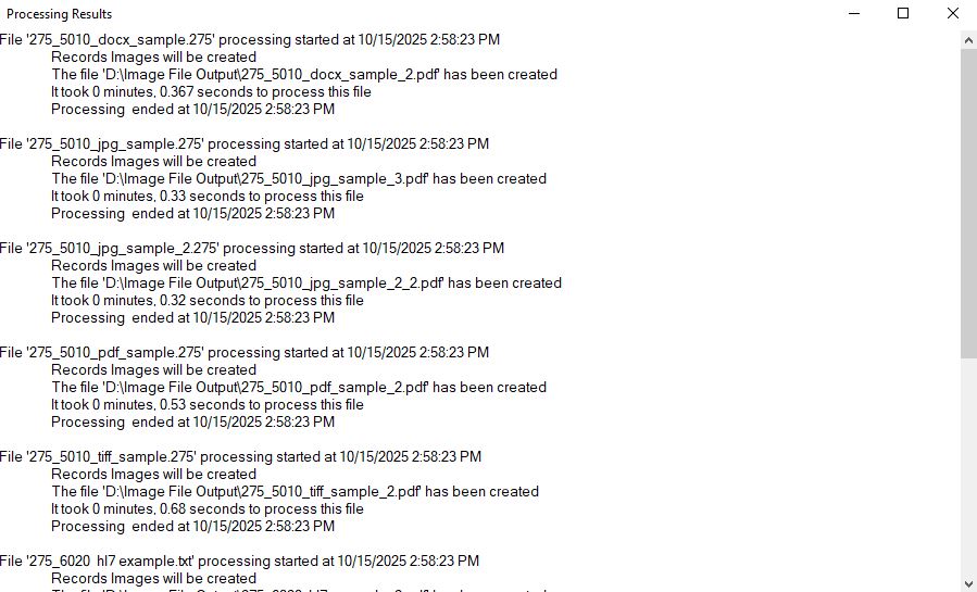 The "Processing Results" window. The "Processing Results" window.