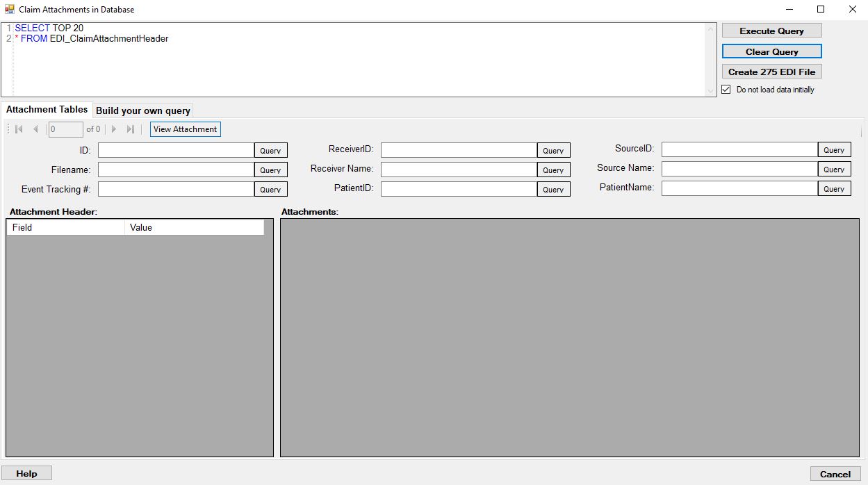 The "Claim Attachments in Database" window. The "Claim Attachments in Database" window.
