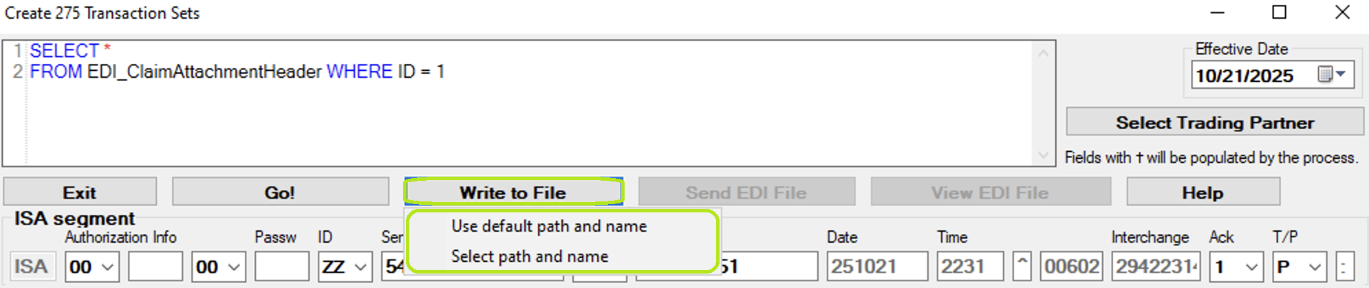 The "Write to File" button. The "Write to File" button.