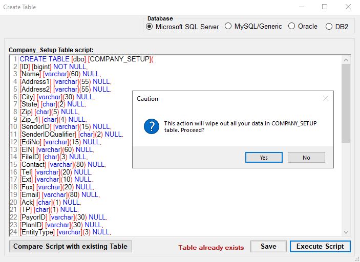 "Company Setup Screen - Execute Script Confirm." "Company Setup Screen - Execute Script Confirm."