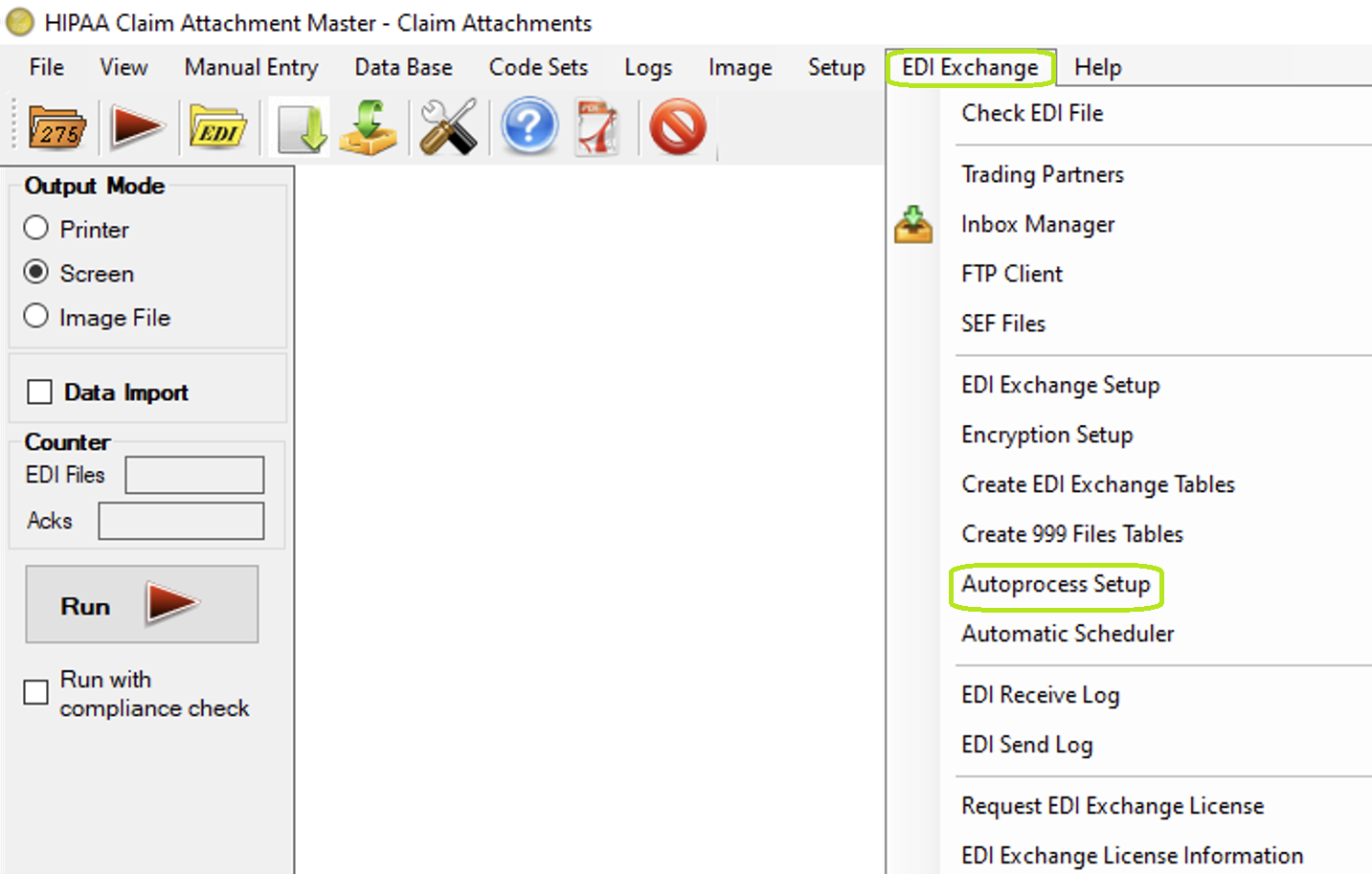 "Autoprocess Setup" option in the "EDI Exchange" menu.