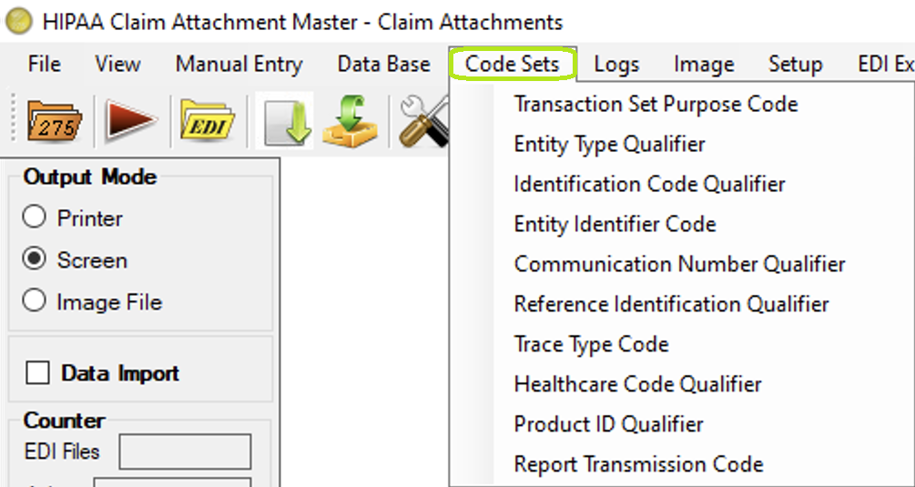 The "Code Sets" tab.