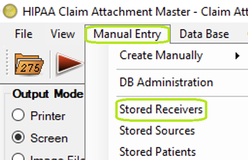 Stored Receivers menu option. Stored Receivers menu option.