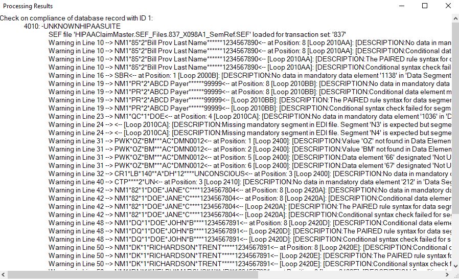 The "Processing Results" after a compliance check.