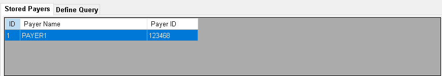 The "Stored Payers" and "Define Query" tabs panel.