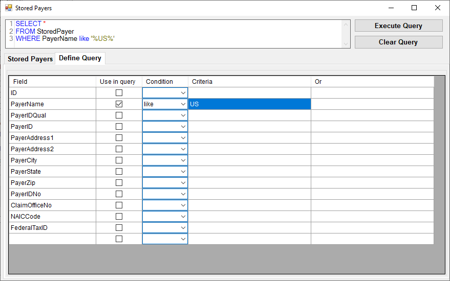 Sample of a query for "US" in the "Define Query" tab.