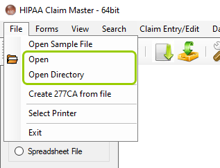 The "Open Directory" option is under the "Open tab" in the main menu window.