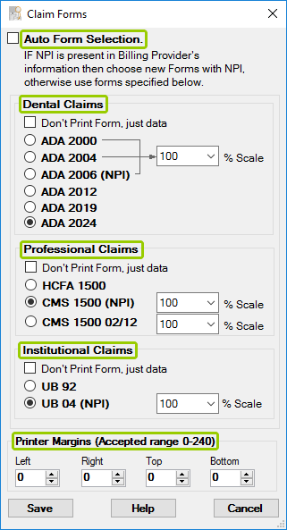The "Claim Forms" window.
