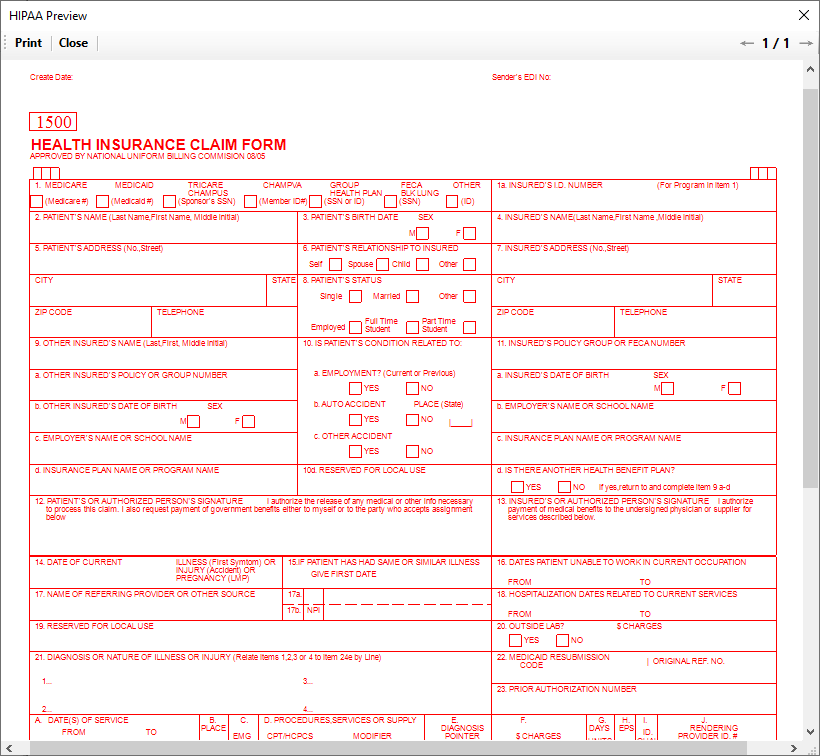 A Professional claim form CMS-1500.