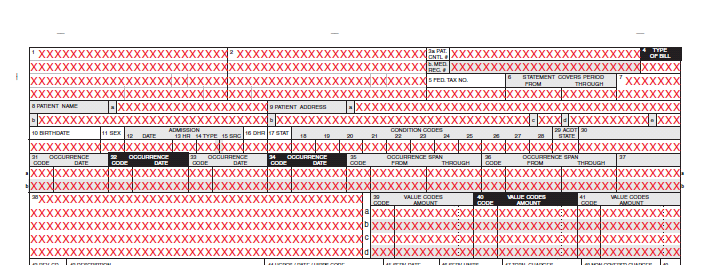 Facsimile mode sample of a UB form.