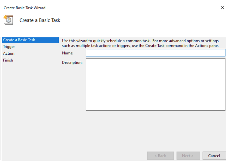 The "Create Basic Task Wizard" window.