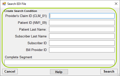 The "Search EDI File" window.