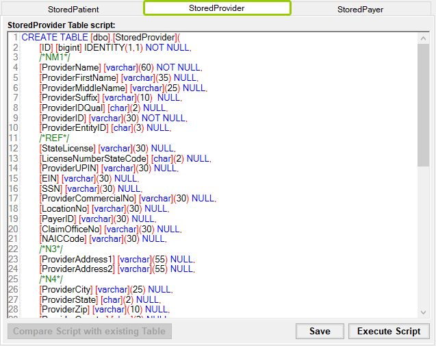 The "StoredProvider Table" script text box.