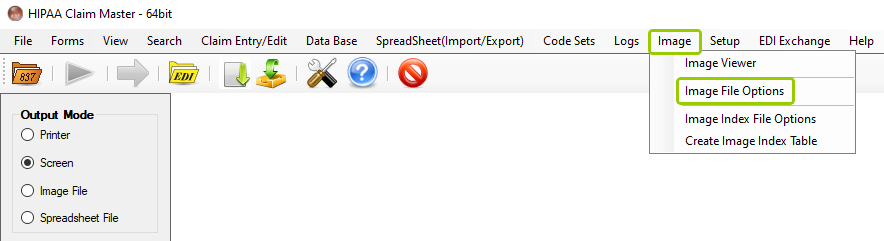 The "Image File Options" menu.